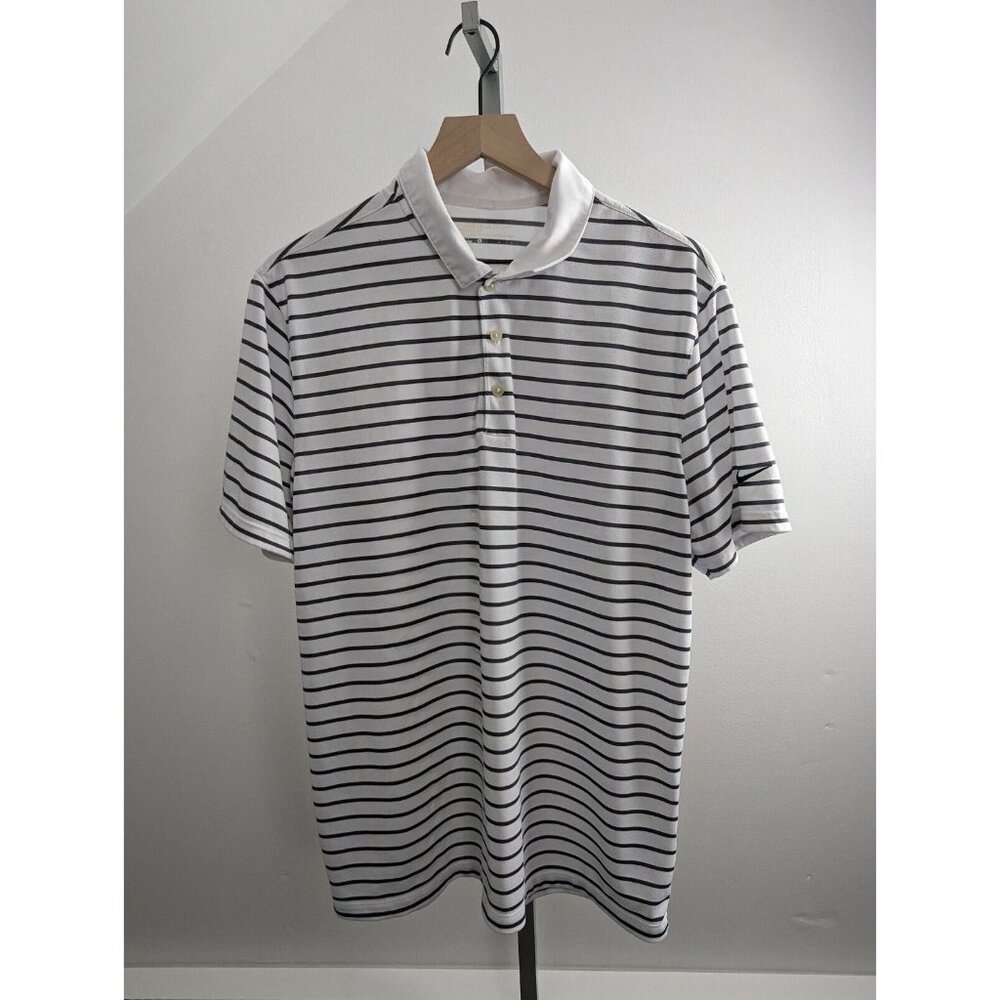 Nike Golf Polo Shirt Mens Large Dri-Fit Striped Short Sleeve Shirt Collar White